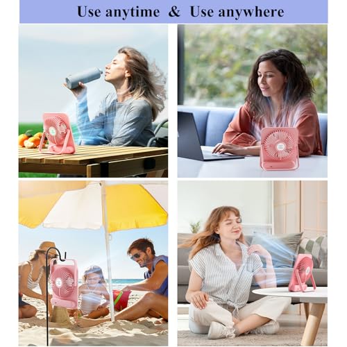 WHATOOK Small Desk Fan Personal Fans: 5000mah 25 Hours Battery Office Quiet Mini Desktop Fan Portable Rechargeable Travel Essentials (Pink, 2000 mAh) - color: Pink