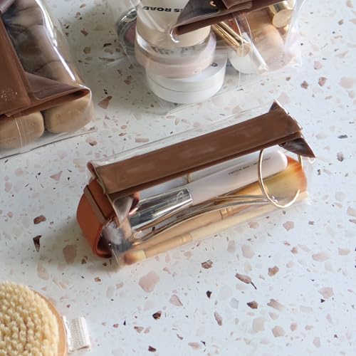 Cadence Parcel - Clear Kit with Magnetic Closure - Durable and Leak-Resistant Travel Toiletry Kit- Small Chestnut Parcel - color: Chestnut, size: Small