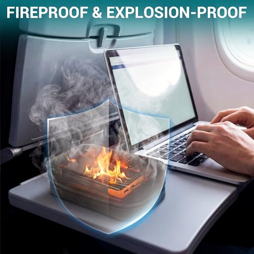 Fireproof Electronics Organizer Travel Case, Water Resistant Tech Accessories Pouch, Explosion-proof Cord Storage Bag with Fireproof Zipper for Phone, Power Bank, Cables, USB, Black