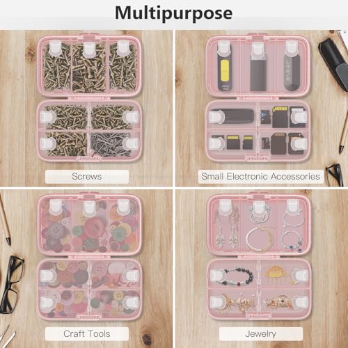 FYY Weekly Pill Organizer with Labels,8 Compartments Travel Daily Pill Case Airtight Moistureproof Large Pill Box to Hold Vitamins, Fish Oil, Supplements,Cotton Swab and Bandages-Pink - color: Pink