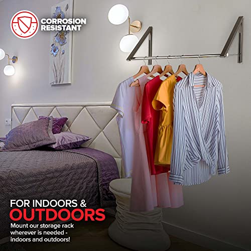Double Foldable Clothing Rack w/ Extension Rod, Wall-Mounted Retractable Clothes Hanger for Laundry Dryer Room, Hanging Drying Rod, Small Collapsible Folding Garment Racks, Dorm Accessories (Gray) - color: Gray