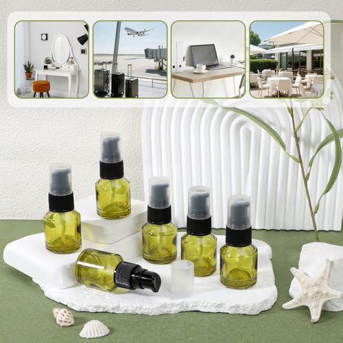 Segbeauty 6pcs 0.5oz Glass Travel Size Containers for Lotions, Mini Empty Lotion Bottles Pump Dispenser Refillable, 15ml Travel Containers for Creams, Small Hair Oil Pump Bottle Liquids Foundation - size: 0.5oz