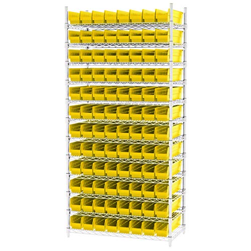 Akro-Mils 30128 Plastic Shelf Bins, Heavy Duty Storage Bins for Garage, Closet, and Drawer Organization, 18-Inch x 4-Inch x 4-Inch, Yellow, 12-Pack - color: Yellow