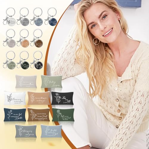20 Pcs Christian Cosmetic Bags for Women Religious Gifts Canvas Pencil Pouch Makeup Bags with Bible Verse Keychains for Women Mother Employee Christmas Gift - style: Christian