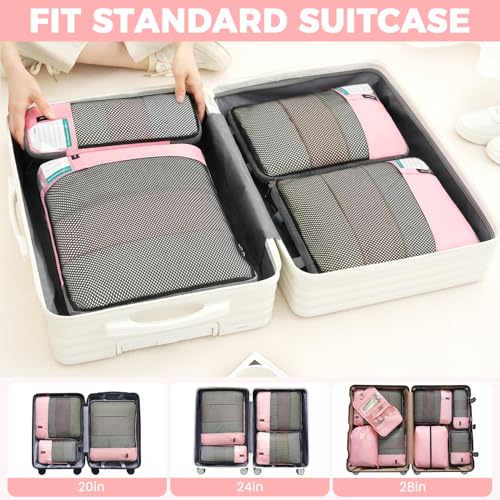 BAGAIL 4/6 Set/8 Set Compression Packing Cubes Travel Accessories Expandable Packing Organizers(HalfMesh, 8-Pink) - color: 8-Pink, style: Half Mesh