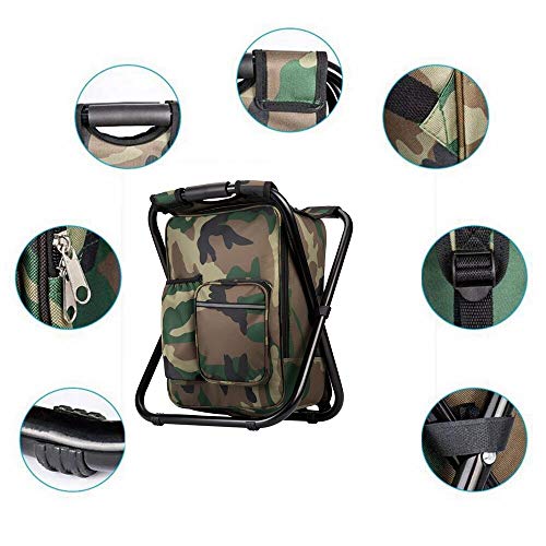 FCFKUK Bright starl Upgraded Large Size 3 in1 Multifunction Fishing Backpack Chair, Portable Hiking Camouflage Camping Stool, Folding Cooler Insulated Picnic Bag Backpack Stool