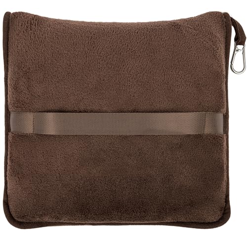BlueHills Premium Soft Travel Blanket Pillow Airplane Blanket Soft Bag Pillow case with Hand Luggage Belt and Backpack Clip Compact Pack Large Portable Throw Air Plane Flight Travel (Brown T009) - color: Brown-1pk-t009