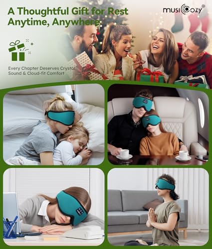 MUSICOZY Sleep Headphones Breathable Bluetooth Headband 3D Sleeping Headphones, Wireless Music Eye Mask Sleep Earbuds for Side Sleeper Women,Men Office Air Travel Cool Tech Gadgets Unique Gifts Green - color: Green