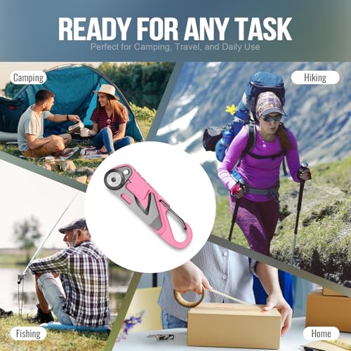 TACRAY Vinto 5-in-1 Small Pocket Knife – Ultra-Light Compact Multitool with Utility Knife, Seatbelt Cutter, Bottle Opener, Flathead Screwdriver & Keyring Attachment for Everyday Carry (Pink) - color: Pink