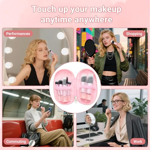 10 Pcs Mini Travel Makeup Brush Set with Pouch, Foundation, Eyeshadow, Blush, Highlighter, Angled Brow & Mascara Brushes - Soft Synthetic Fiber Brushes for On-The-Go & Daily Makeup (Pink) - color: Pink