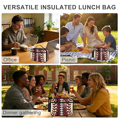 Football Lunch Bag Insulated Reusable Lunch Box Cooler Thermal Tote Bag For Teenage Boys Girls School Beach - color: Football