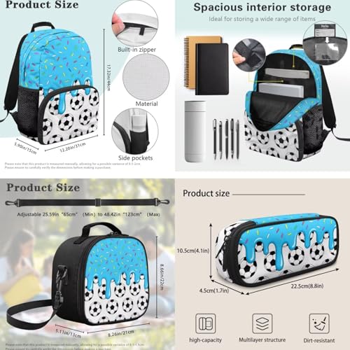 Kids Football Backpack Set for Boys, School Bookbag and Pencil Case Bundle,Preschool Primary School Backpacks with Lunch Box and Pencil Case for Back to School Supplies - color: Football -3