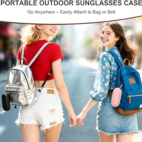 Double Glasses Case,Dual Eyeglasses & Sunglasses Organizer with Clip Zipper Closure for Travel 2 Pairs Storage Box - color: Pink