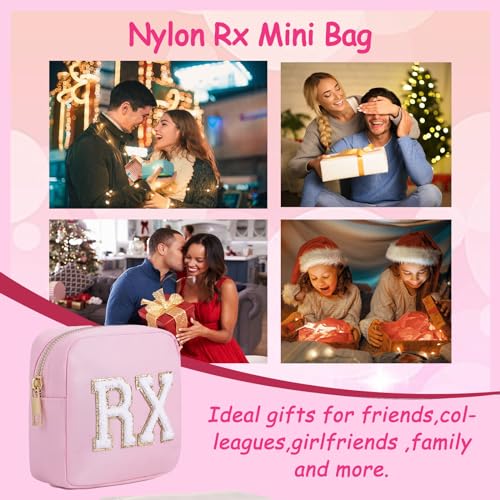 uekeboag Personalized Small Nylon Rx Cosmetic Bag, Cute Chenille Letter Patch Medicine Drug Pouch with Zipper,Preppy Makeup Travel Vitamin Bag for Women and Girls (Light Pink) - color: Light Pink