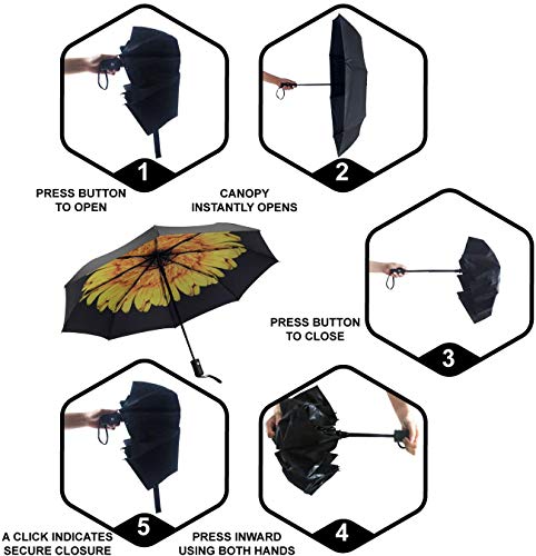 SY COMPACT Travel Umbrella - Windproof Automatic Compact Umbrella for Rain, Lightest 8-Rib, Small, Strong & Portable, Durable Grip, Fits Backpack & Car, Factory Direct (UV Available) - color: UPF-Flower yellow