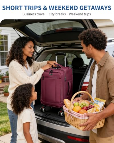 ECOHUB Carry On Luggage Airline Approved, 21 Inch Height Softside Carry On Suitcase with Spring Shock-Absorbing Spinner Wheels, Lightweight Travel Luggage with TSA Lock, Fits 22x14x9 Carry-On Bag - color: Red