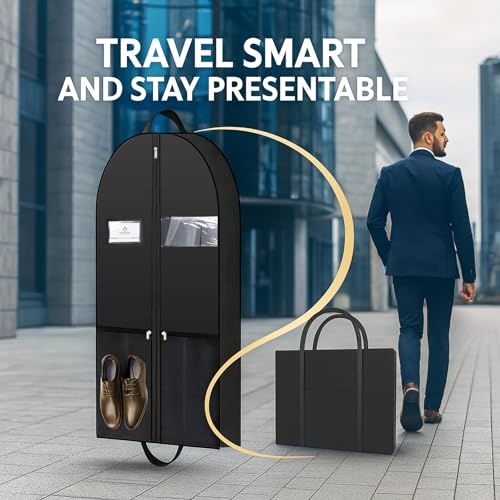 Travel Garment Suit Bag for Hanging Clothes 43", Suit bags for Closet Storage with Pockets Gusseted Garment bag for Men Suits Shirts Tuxedos Dresses Coats, Suit Cover Bags With Handles and Zipper - size: 43" 1PK