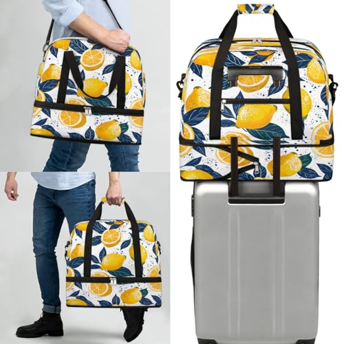 Travel Duffel Bag Printed Lemon Weekender Bag with Shoe Compartment Foldable Overnight Bags for Travel Sports Lightweight Gym Bags for Men Women - color: Printed Lemon