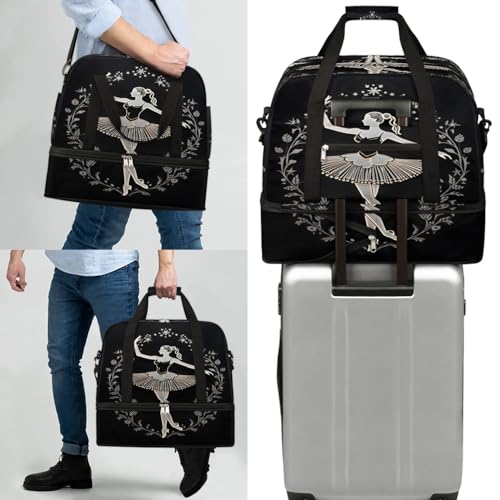 Travel Duffel Bag Ballet Wreath Weekender Bag with Shoe Compartment Foldable Overnight Bags for Travel Sports Lightweight Gym Bags for Men Women - color: Ballet Wreath