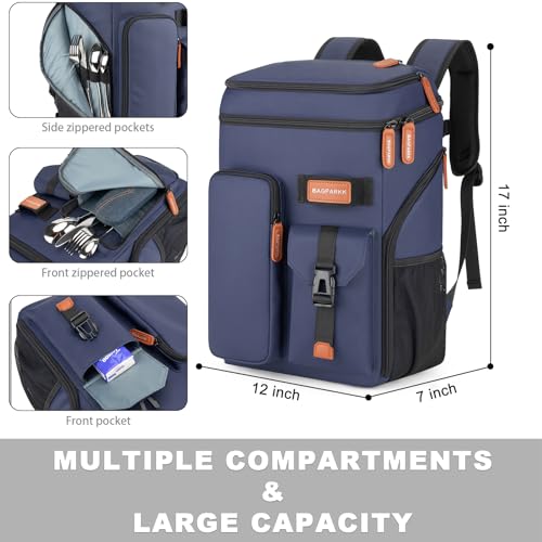 BAGPARKK Insulated Cooler Backpack,33/45 Cans Multifunctional Double Deck Leakproof Cooler Bag with Sternum Strap,Large Capacity Lightweight Travel Camping Beach Backpack - color: Blue, size: 33Can