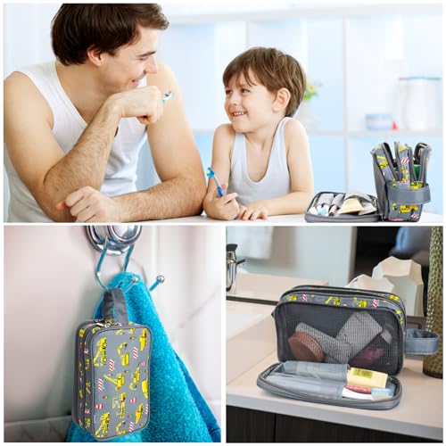 Kids Toiletry Bag for Boys, Travel Toiletry Bag for Little Young Boys Waterproof Hanging Wash Bag Toddler Traveling Toiletries, Construction Grey - color: Construction