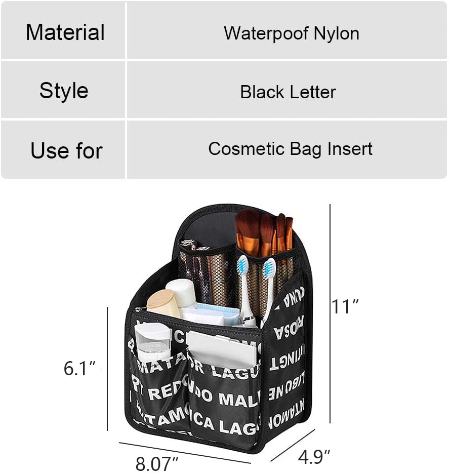 Waterproof Backpack Handbag with Zipper Portable Cosmetic Bag Insert Nylon Inner Bag Organizer(Black Letter) - color: Black Letter