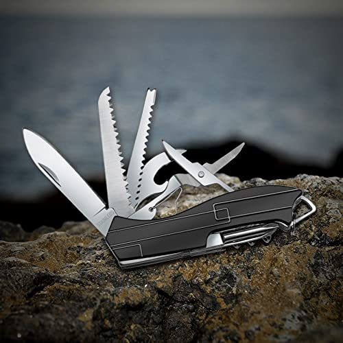 Swiss Eagle 9-in-1 Mini Pocket House Hold & Campaign Tool, Premium with Blade, Scissor, Screwdriver, Plier, Magnifying Glass, Tweezer Christmas Gifts - Blue (Black)