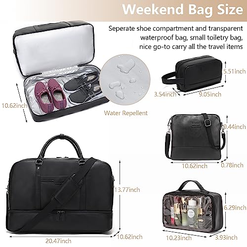 Wogarl Weekender Bag for Women Men Large Overnight Bag Travel Duffel Bag with Shoe Compartment Toiletry Satchel Bag Carry On Bag Fit 21" Laptop - color: Black