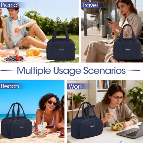 Lunch Box for Women 7L Soft Insulated Lunch Bag Reusable Leakproof Lunch Cooler for Work Meal Picnic Hiking Navy Blue - color: Navy Blue