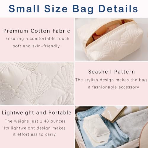 uekeboag 3Pcs White Quilted Cotton Makeup Pouch,Coquette Quilted Toiletry Bag for Women and Girls, Floral Coquette Organizer Bag, Aesthetic Travel Cosmetic Bags(3Pcs White Shell) - color: 3Pcs White Shell