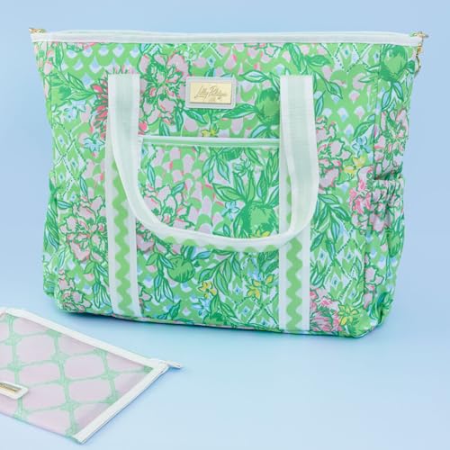 Lilly Pulitzer Beach and Picnic Cooler, Insulated Bag with Adjustable Shoulder Strap and Zipper, Soft Cooler - color: Lime Feeling Good