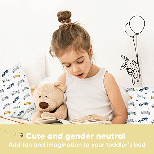 KeaBabies Organic Toddler Pillow with Pillowcase, Jumbo 14X20 - Soft Cotton Toddler Pillows for Sleeping - Machine Washable - Perfect for Travel, Toddler Bed Set (Racecars) - color: Racecars
