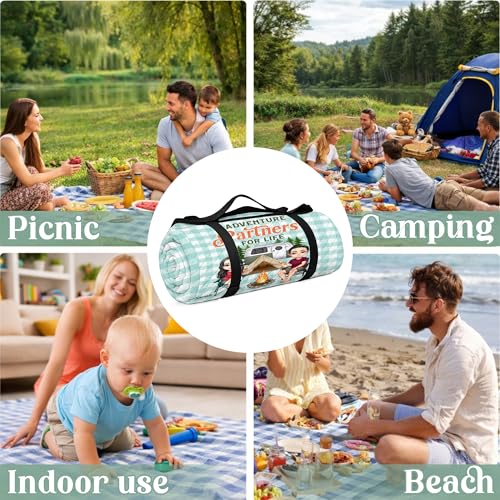 Personalized Waterproof Sandproof Beach Blanket 80''x80'', 3-Layer Foldable Picnic Blanket with Carry Strap, Camping Travel Outdoor Mat for Beach Park Hiking (Couple Camping) - color: Couple Camping
