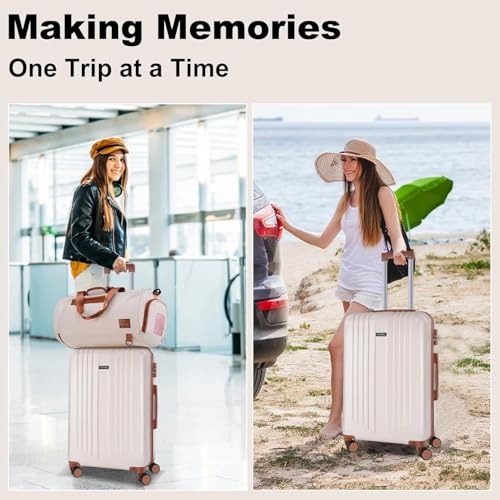 Hoteel Luggage Sets 3 Piece, 4-Year Warranty, Durable Suitcase Set with Spinner Wheels, ABS Hard Shell Lightweight Luggage with TSA Lock, Large Checked Travel Suitcases, Beige(20/24/28) - color: Beige, size: 20/24/28 inch