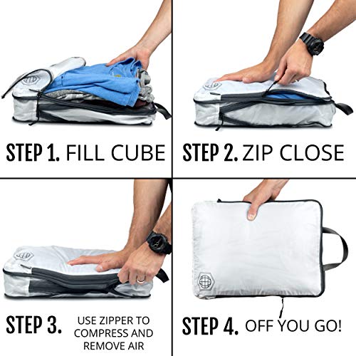 Large Compression Packing Cubes for Travel-Packing Cube Luggage Organizers 4 Piece Set for Checked Luggage-Ultralight, Expandable/Compression Bags by TRIPPED Travel Gear (White 4 Piece) - color: White/Grey 4 Piece