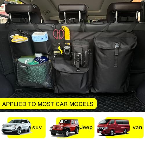 Car Trunk Organizer with Multiple Storage Compartments, Mesh Pockets, Black