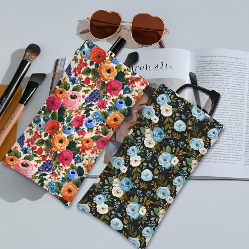 Eyeglass Cases 4 Pack,Boho Floral Pattern Sunglasses Case,PU Leather Soft Eye Glass Pouch for Women Men Student - color: Red