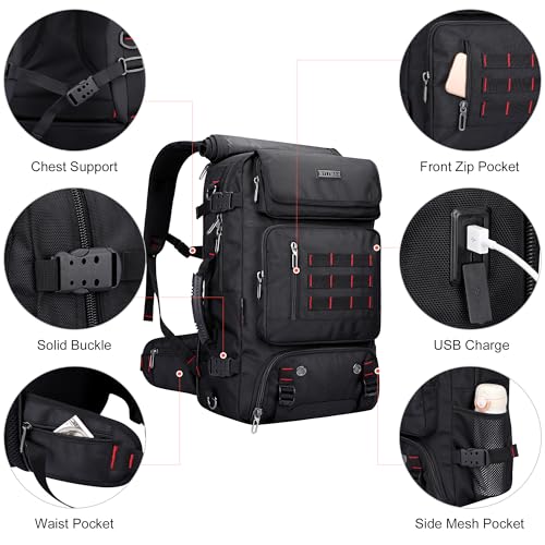 WITZMAN Carry on Travel Backpack for Men Women Airline Approved Convertible Nylon Duffle Backpack Luggage Bag (B682 Black) - color: 01.black