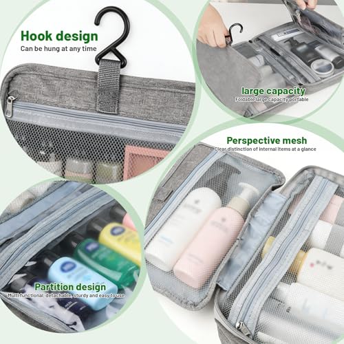 4-Layer Foldable Hanging Toiletry Bag – Large Capacity Travel Organizer with Dry-Wet Separation, Portable Toiletry Kit for 3-5 People (Grey) - color: Grey