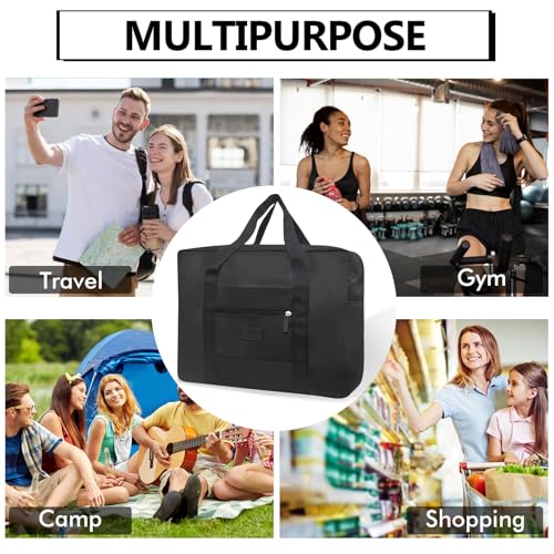 Travel Duffel Bag Lightweight Foldable Travel Bag for Women and Men Waterproof Tote Carry On Luggage Bag Weekender Overnight Bag (Black) - color: Black