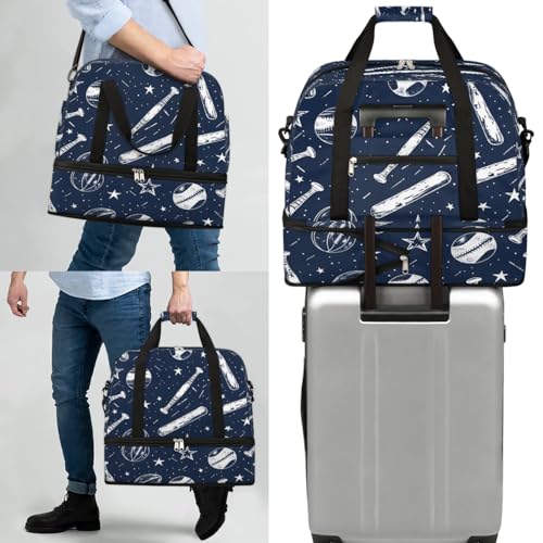Travel Duffel Bag Baseball Star Print Weekender Bag with Shoe Compartment Foldable Overnight Bags for Travel Sports Lightweight Gym Bags for Men Women - color: Baseball Star Print