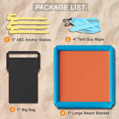 2-in-1 Sand Free Beach Blanket & Tent - 79"x83" Waterproof Picnic Blanket with Inflatable Pillows, No Pump Quick Inflation, Fits 6-10 Seated/4-6 Reclined for Family Camping Travel Backyard