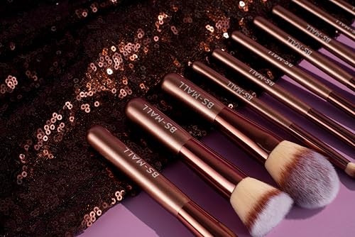 BS-MALL 14 Pcs Makeup Brushes Set with 1 Pcs Makeup Sponge – Essential Foundation Powder Concealers, Eye Shadows, Blush Makeup Brushes with Travel Makeup Case (Coffee) - color: Coffee