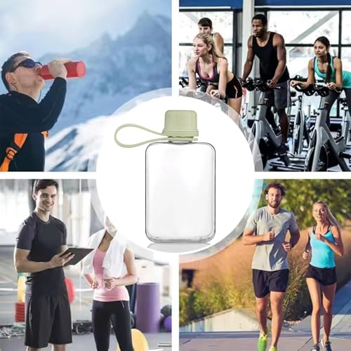 8.2 oz/240 ml Flat Travel Water Bottle, BPA Free Tritan Reusable Plastic Water Bottles Square Plastic Flask Pocket for Camping, Fitness, Outdoor Sports, Fits Purse and Pocket(green) - color: Green