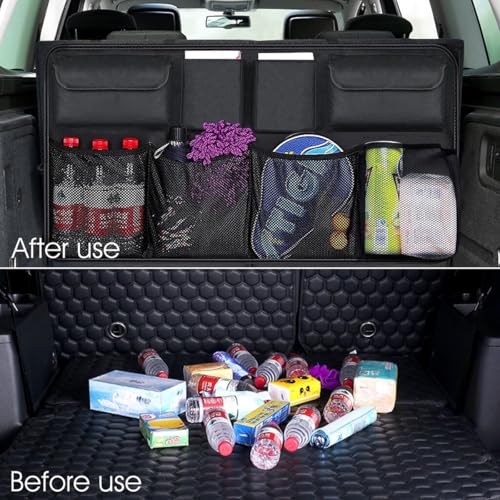 Car Trunk Organizer, Large Capacity 600D Oxford Cloth Vehicle Storage Bag with 8 Pocekt, Automotive Backseat Hanging Cargo Organization Accessories, Universal for SUV MPV Van