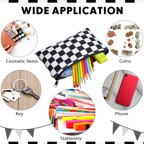 Eccliy 20 Pcs Checkered Makeup Bag Checkered Cosmetic Bag Canvas Gifts Accessories for Women Toiletry Pouch with Zipper Gift Bags for Team Party - size: 8 x 5 Inch, style: Checkered