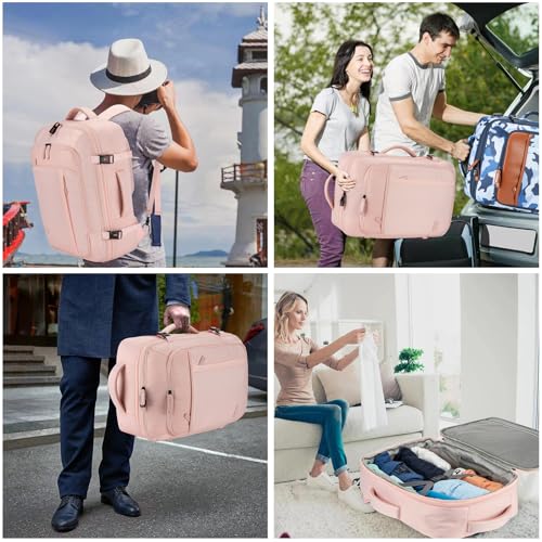 Lumesner Carry on Travel Backpacks, Extra Large 40L Flight Approved Bag for Men & Women,Expandable Suitcase Backpack With 4 Packing Cubes,Water Resistant Luggage Daypack Business Weekender Bag, Pink - color: Pink