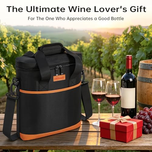3 Bottle Wine Tote Bag with Adjustable Shoulder Strap & Handle Insulated Padded Wine Cooler Bag Portable Wine Bottle Carrying Case for Picnic, Travel, Party, BYOB
