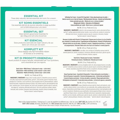 Burt's Bees Mothers Day Gifts Ideas - Essentials Everyday Set, 5 Travel Size Products - Deep Cleansing Cream, Hand Salve, Body Lotion, Foot Cream and Original Lip Balm - style: Everyday Essentials Set- New