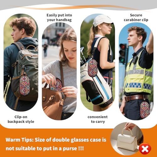 Double Eyeglasses Case, Hard Shell Dual Sunglasses Organizer with Zipper Clip Travel Glasses Storage for Women Men - color: Mandala Totem